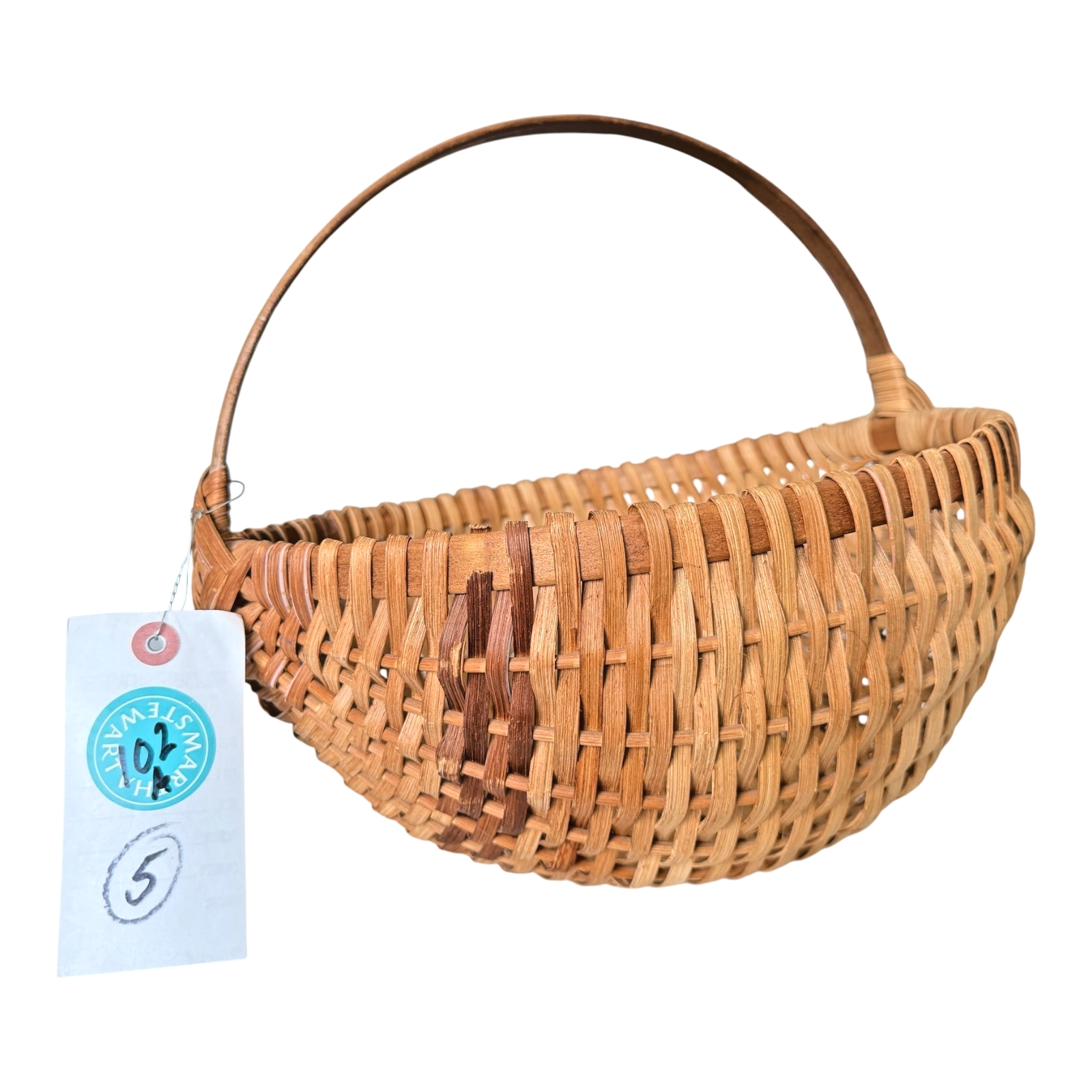 Vintage Primitive Woven Wood Buttocks Basket - Original Martha Stewart Tag
