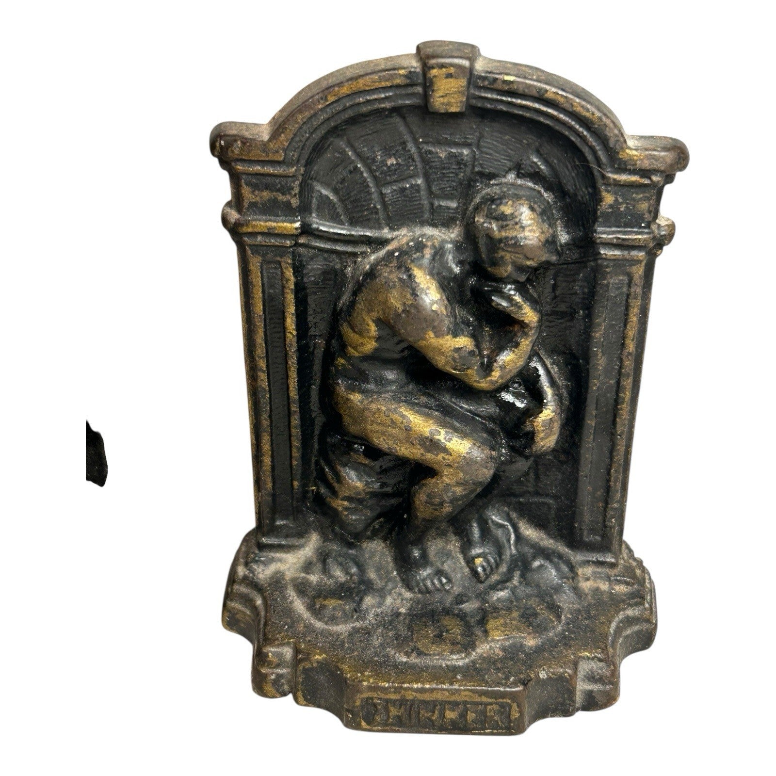 Vintage Cast Iron The Thinker Bookends with Copper Finish