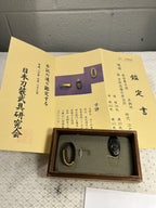 Antique Edo Period Signed Fuchi Kashira Set Okina Design with NBK Certificate