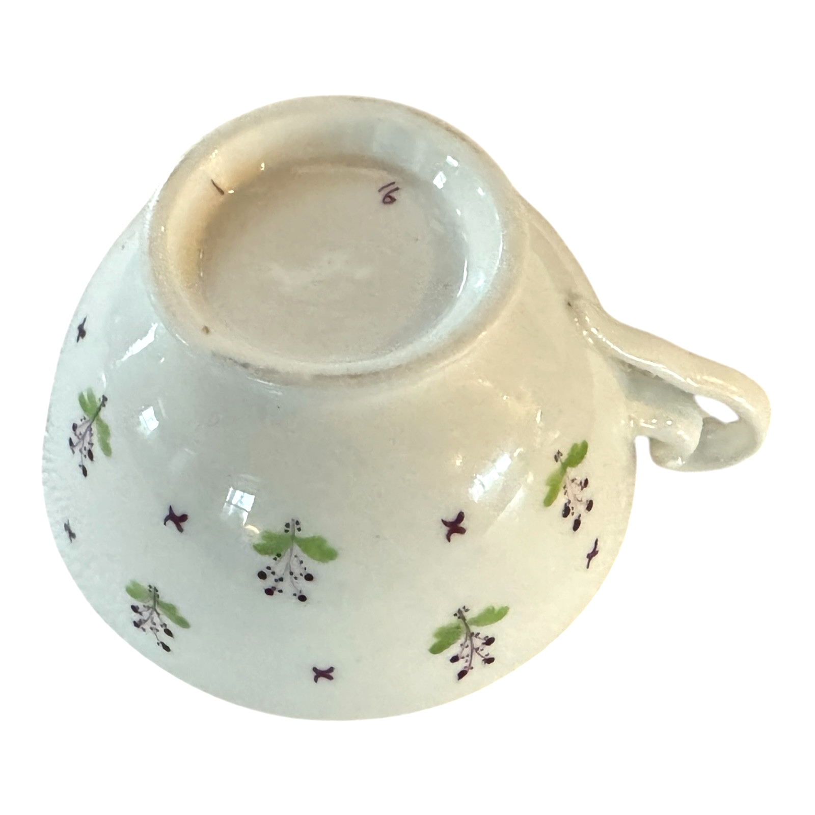 Antique Staffordshire Pearlware Purple and Green Floral Teacup & Saucer