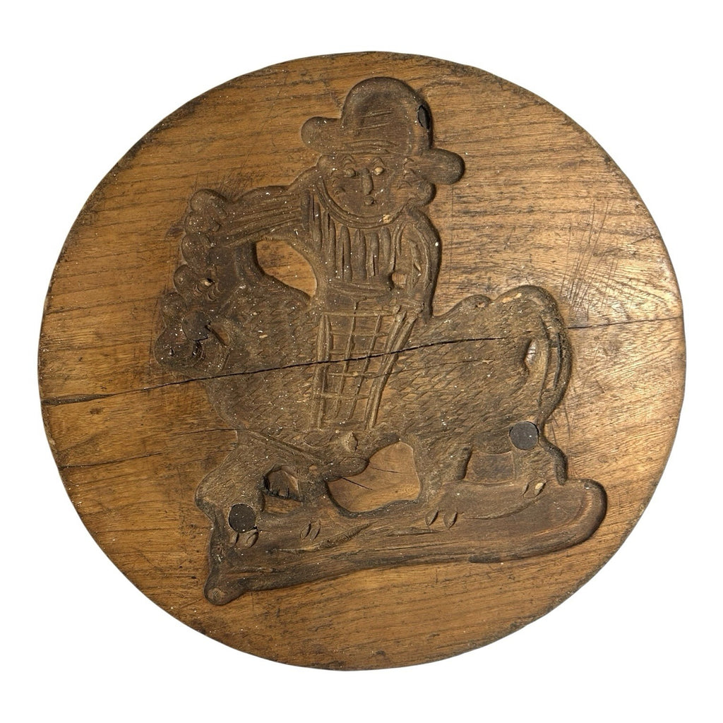 Antique Primitive Hand Carved Cookie Mold - Man on Horse