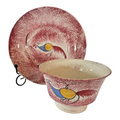 Antique Staffordshire Red Spatterware Spongeware Cup & Saucer - Peafowl Design
