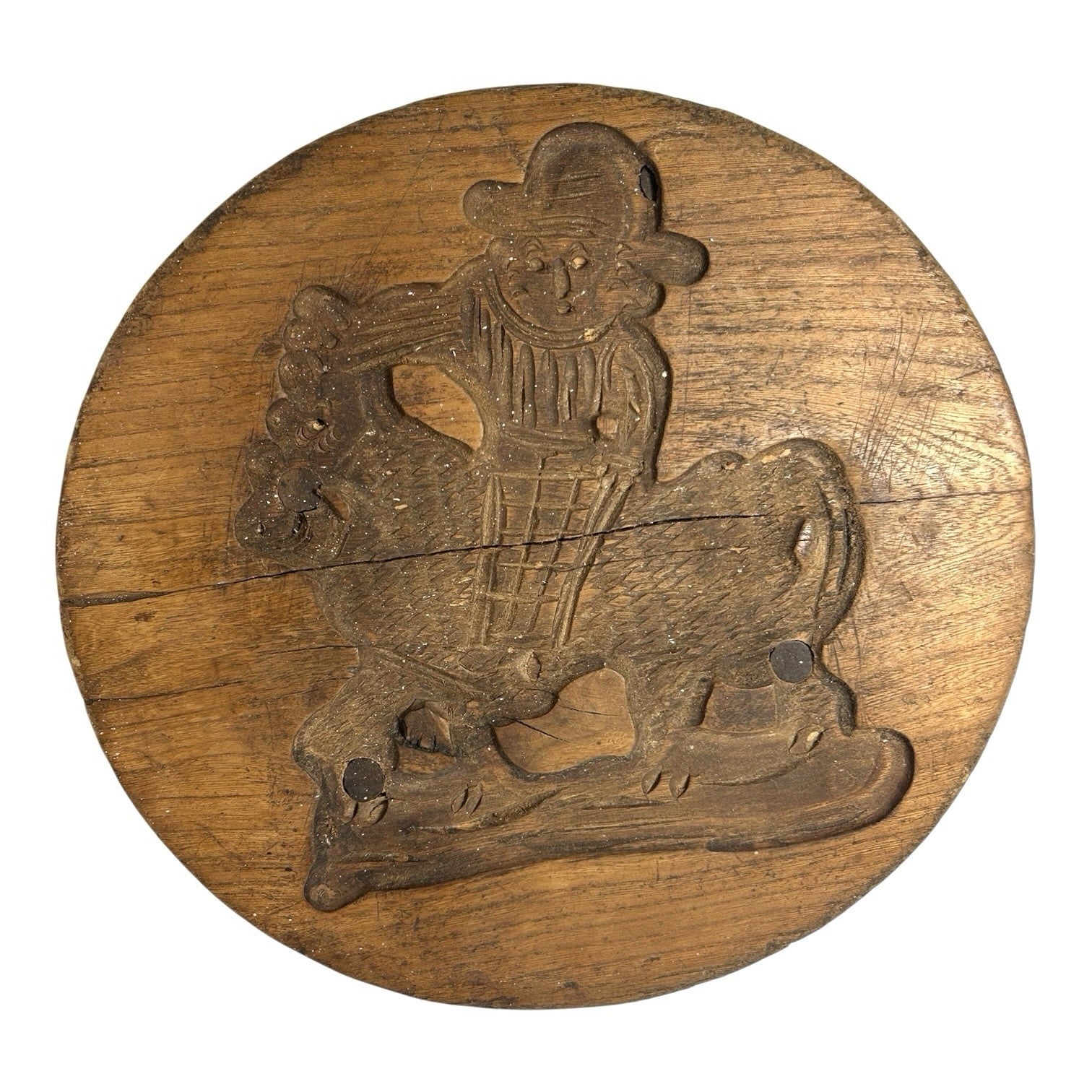 Antique Primitive Hand Carved Cookie Mold - Man on Horse