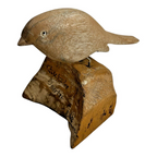 Vintage 1968 Hand Carved Wood Folk Art Bird on Stand - Signed