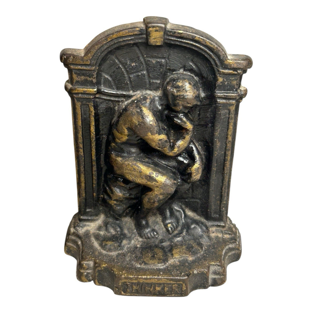 Vintage Cast Iron The Thinker Bookends with Copper Finish