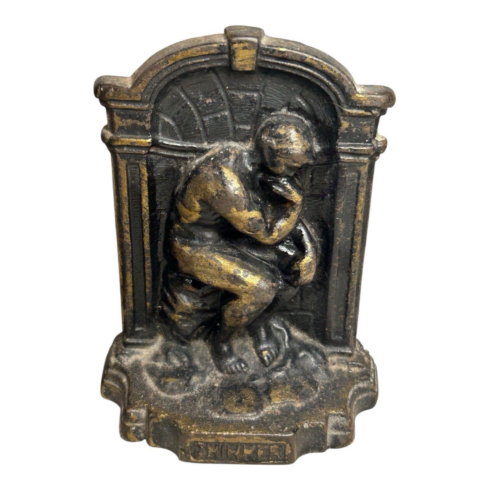 Vintage Cast Iron The Thinker Bookends with Copper Finish