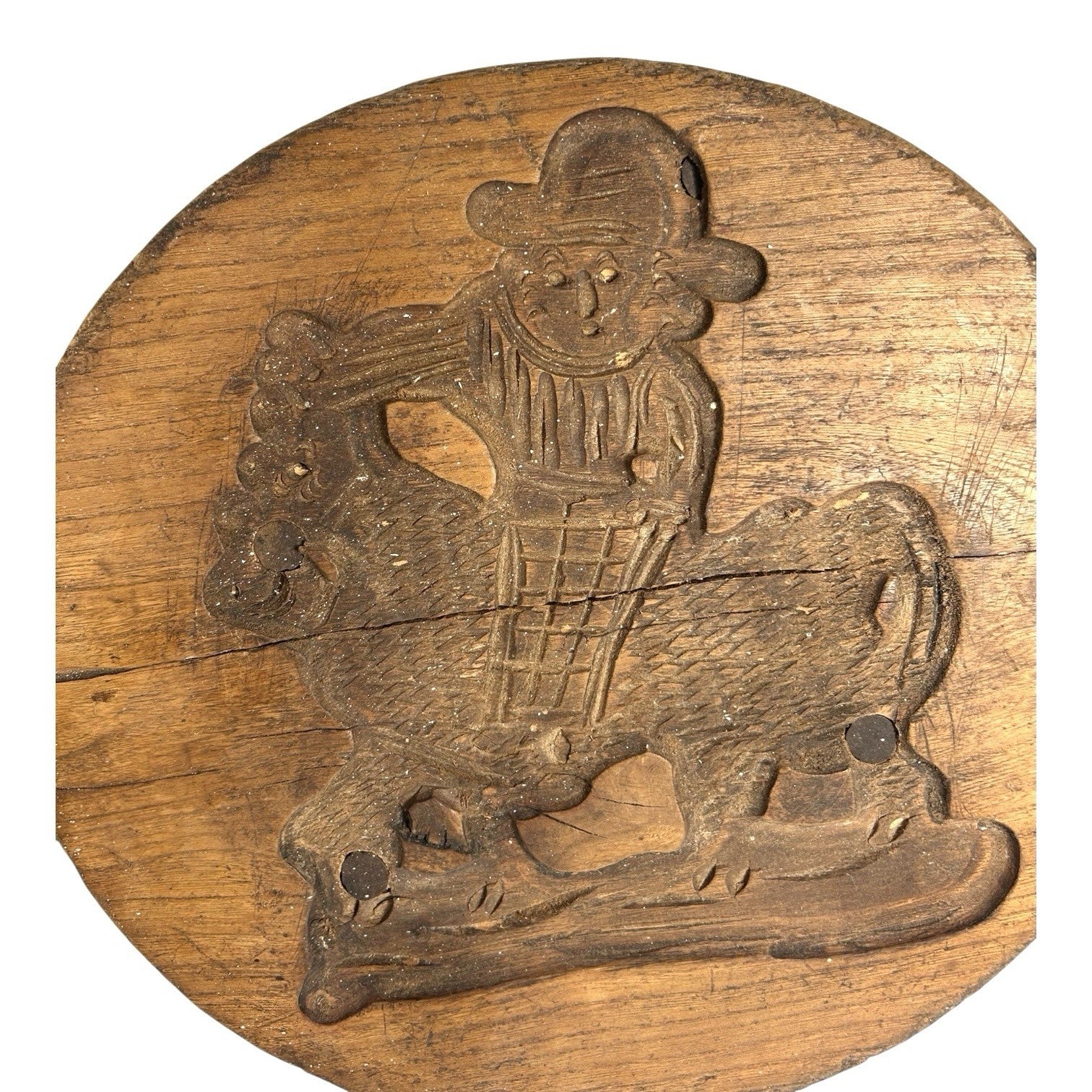 Antique Primitive Hand Carved Cookie Mold - Man on Horse