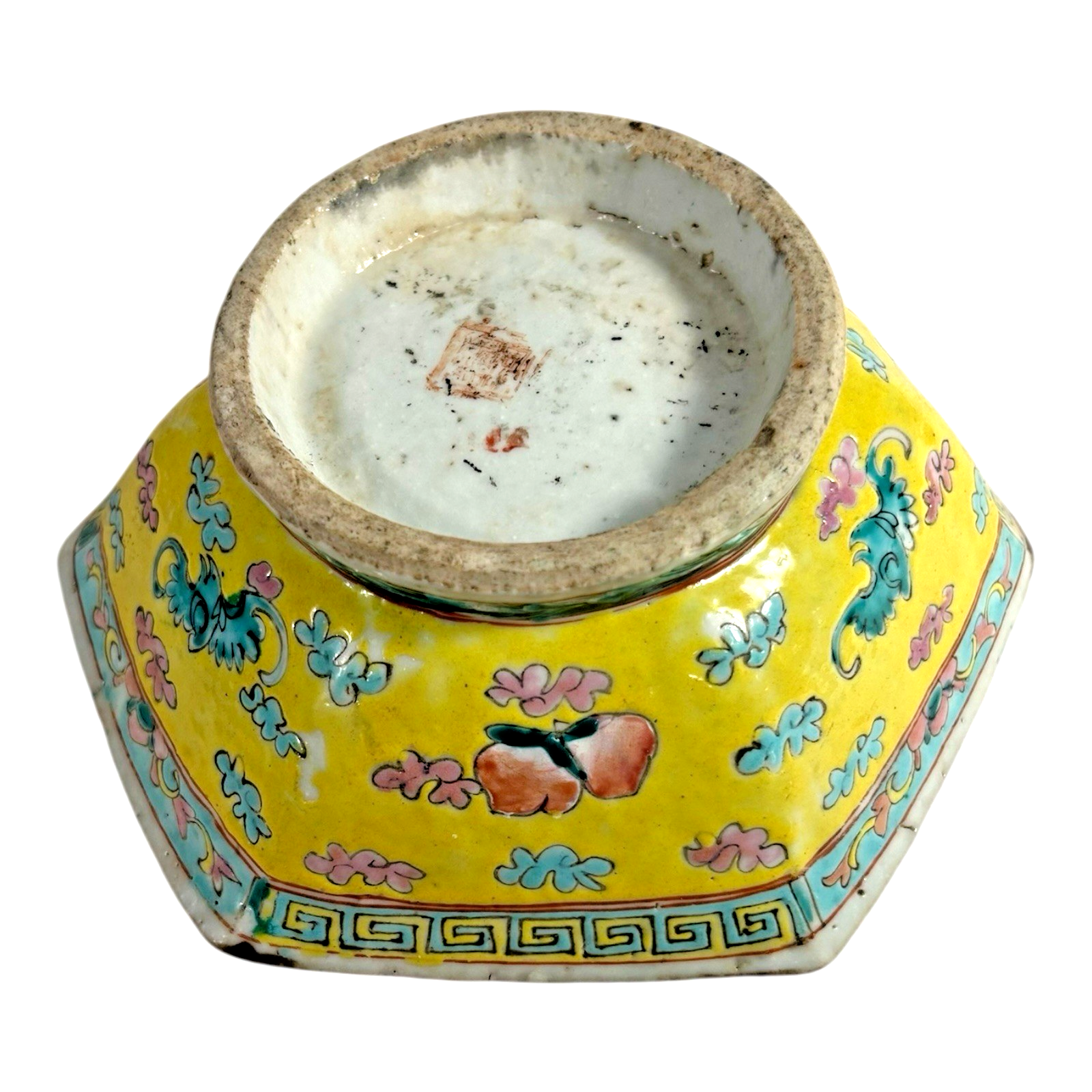 Antique Chinese Export Famille Rose Yellow Footed Bowl, Qing Dynasty