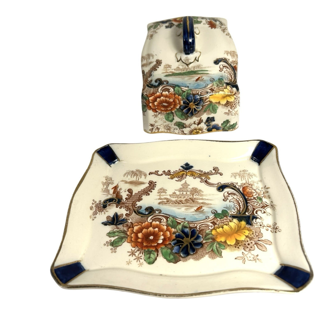 Antique Coronaware Pagoda Pattern Cheese Butter Covered Dish