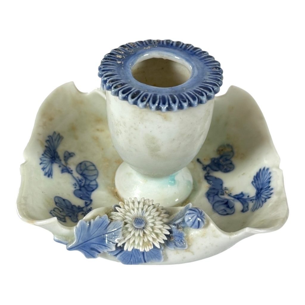 Antique Japanese Hirado Porcelain Figural Boy Candlestick Pair with Companion