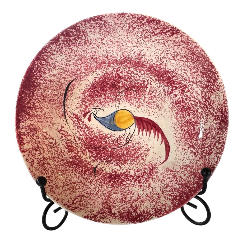 Antique Staffordshire Red Spatterware Spongeware Cup & Saucer - Peafowl Design