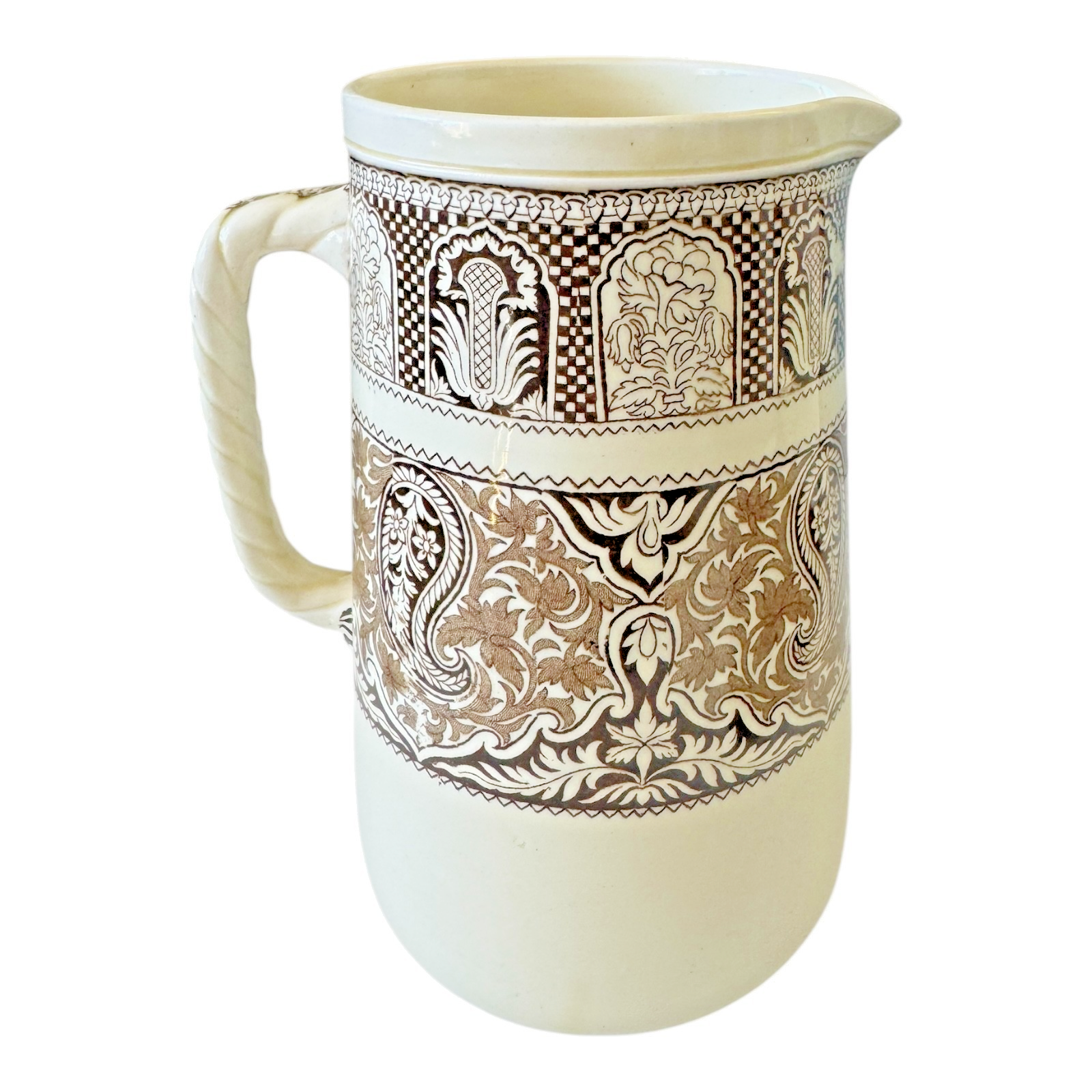 Antique Wedgwood Pottery Brown Transferware Pitcher - Rare Pattern