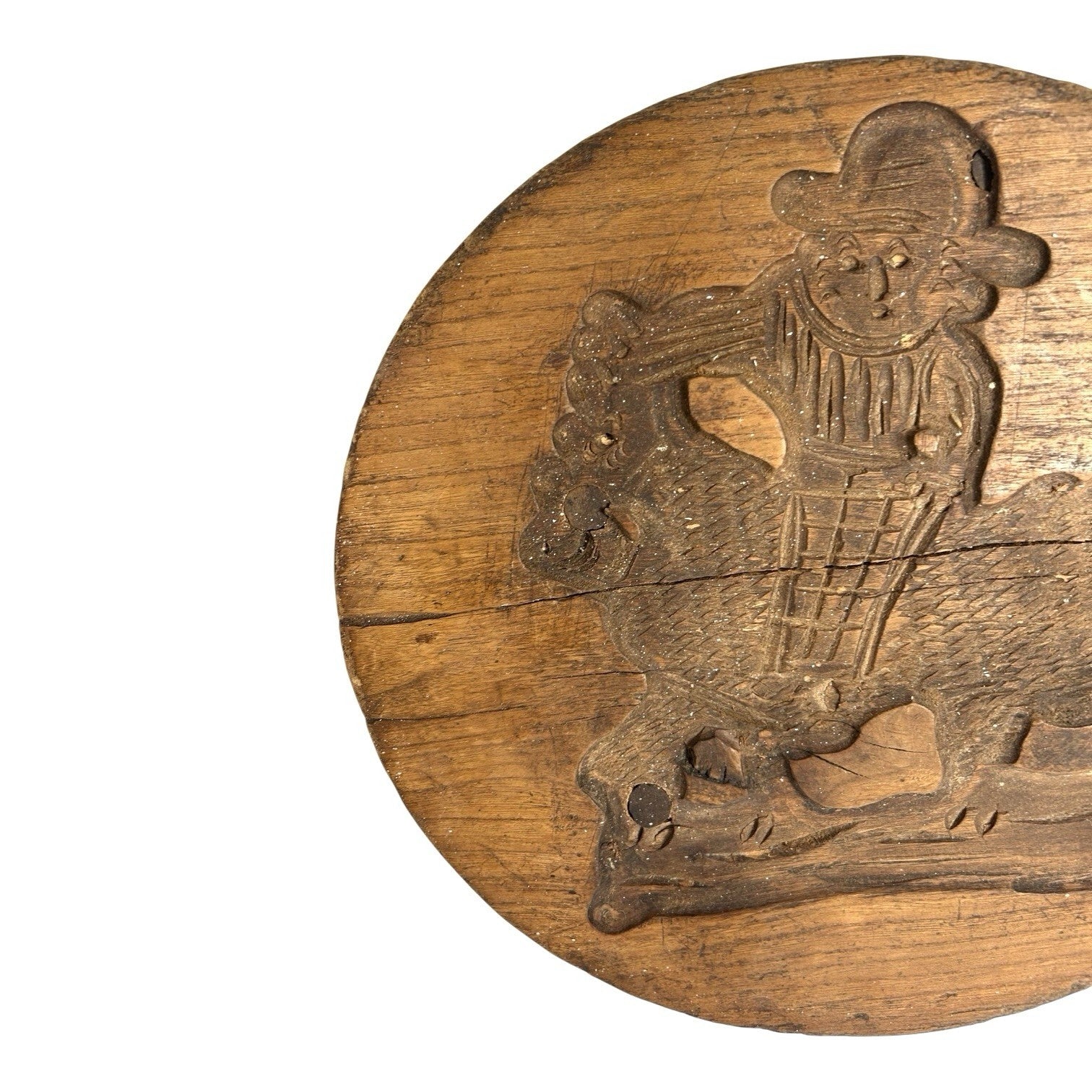 Antique Primitive Hand Carved Cookie Mold - Man on Horse