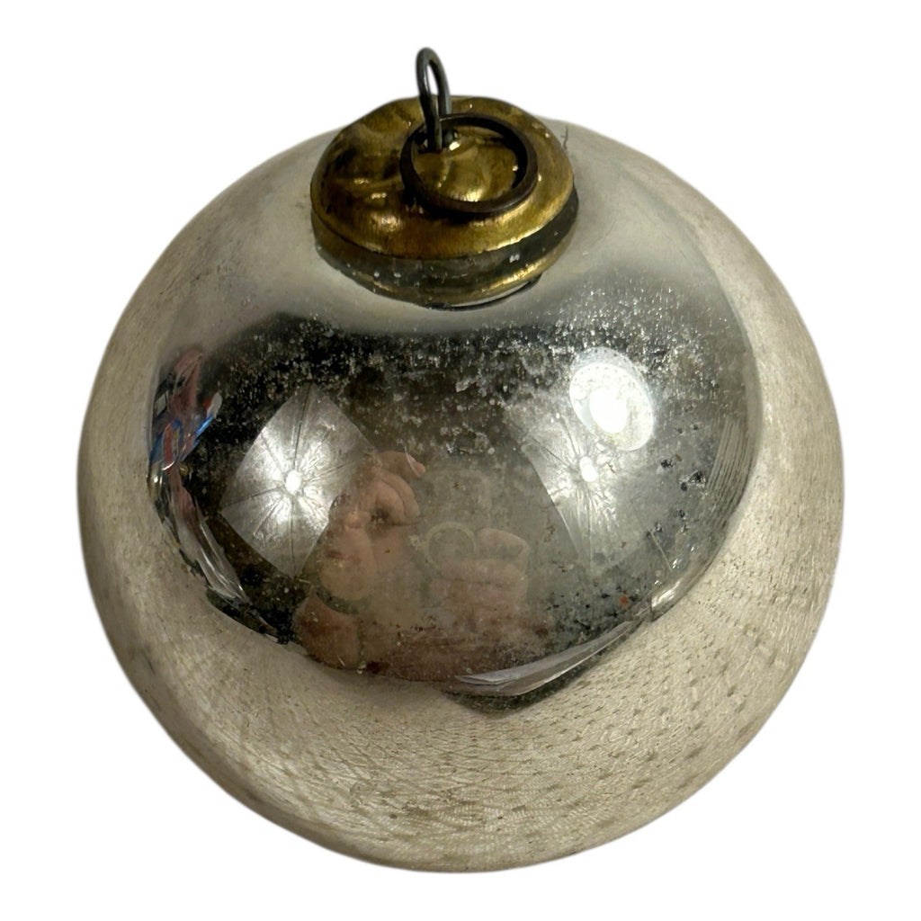 Antique German Kugel Glass Small Silver Christmas Ornament