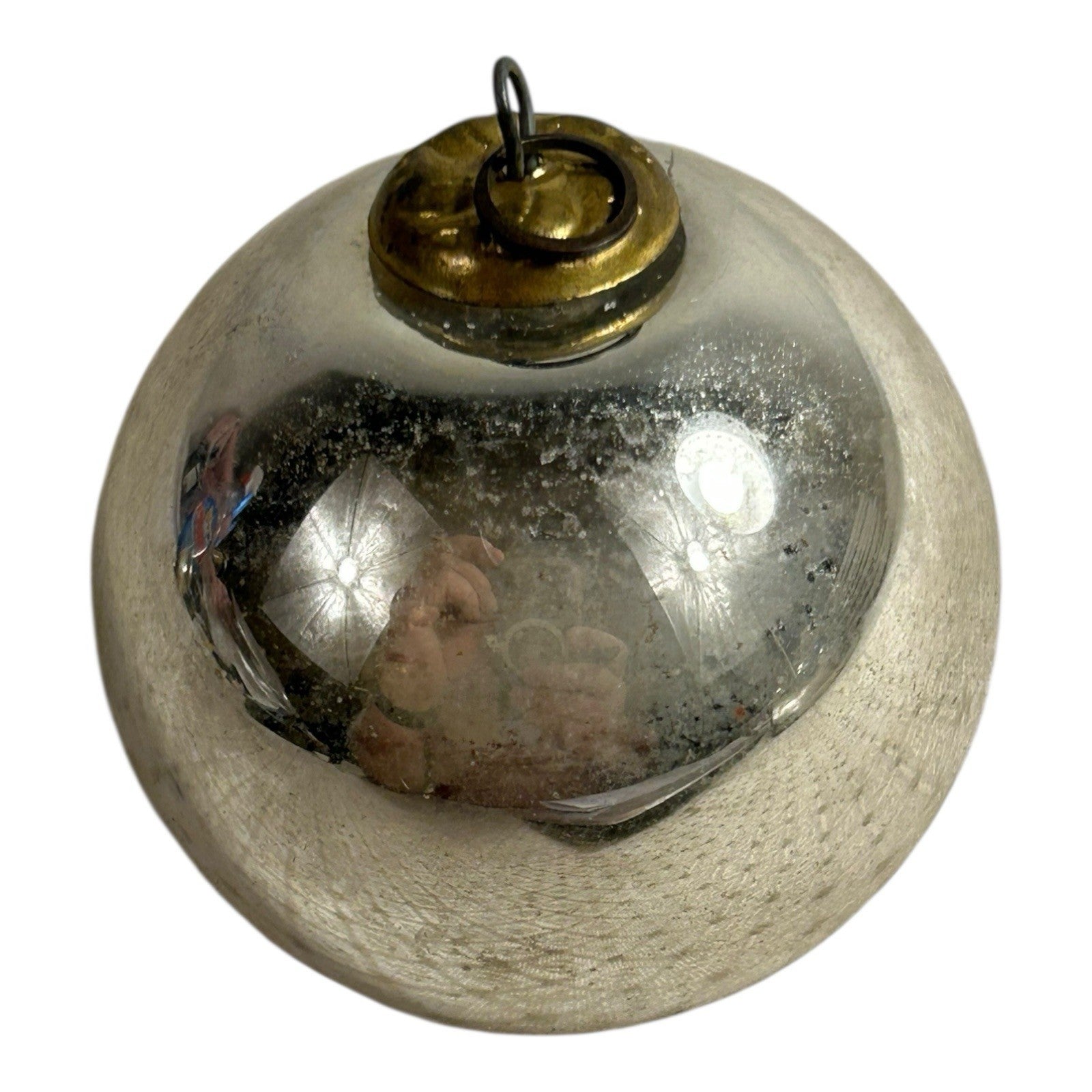 Antique German Kugel Glass Small Silver Christmas Ornament
