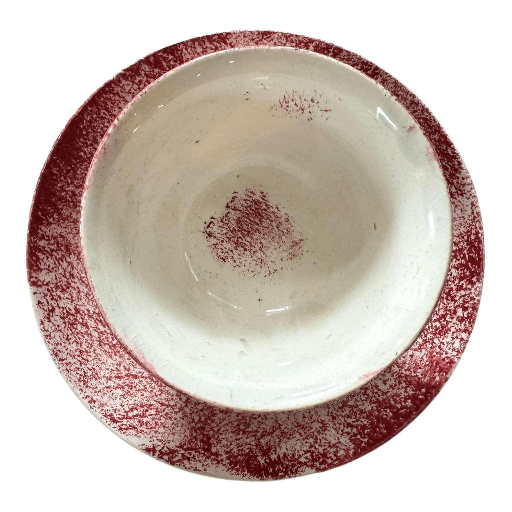 Antique Staffordshire Red Spatterware Spongeware Cup & Saucer - Peafowl Design