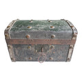Antique American Green Leather Covered Lock Box Dome Top Chest