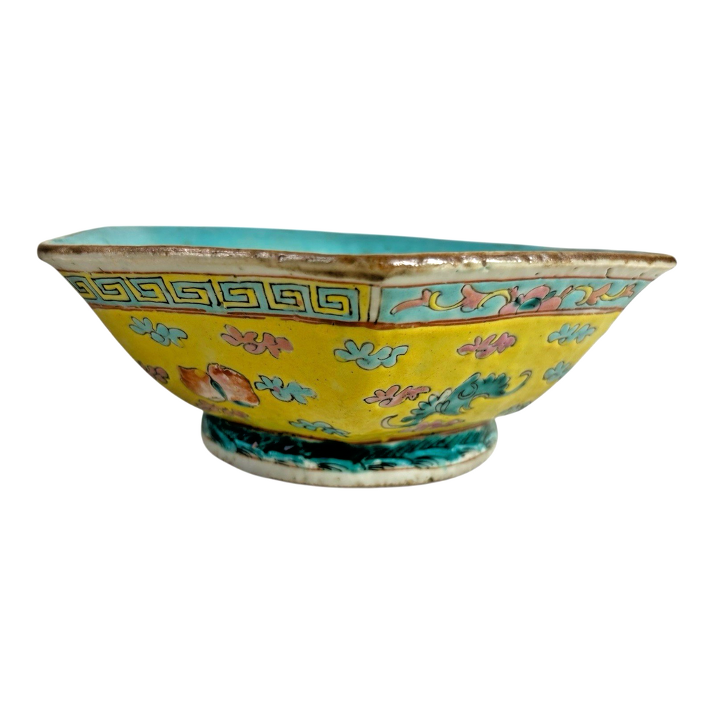 Antique Chinese Export Famille Rose Yellow Footed Bowl, Qing Dynasty