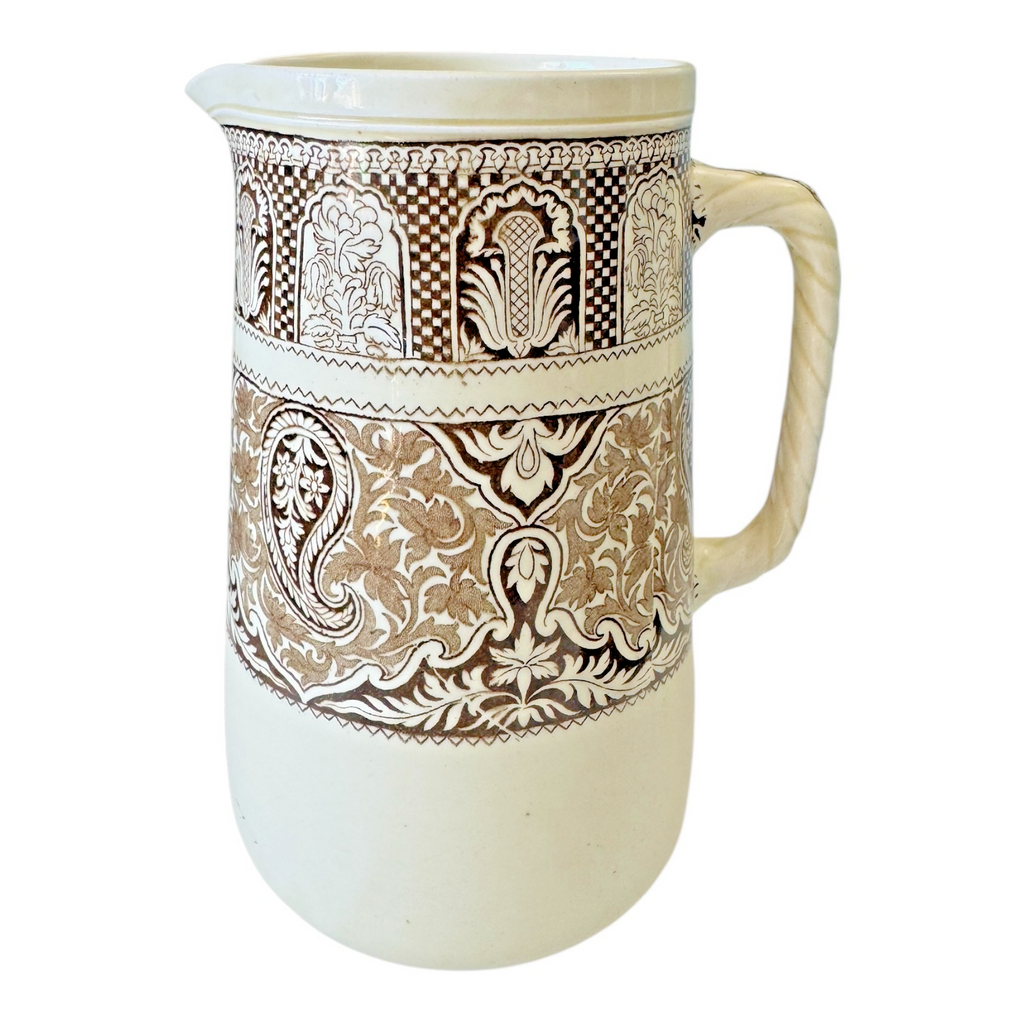 Antique Wedgwood Pottery Brown Transferware Pitcher - Rare Pattern