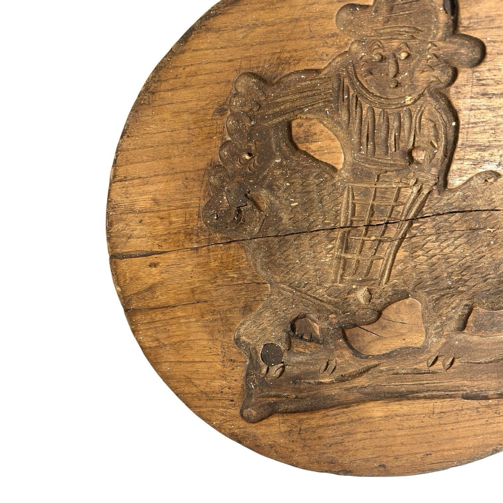 Antique Primitive Hand Carved Cookie Mold - Man on Horse