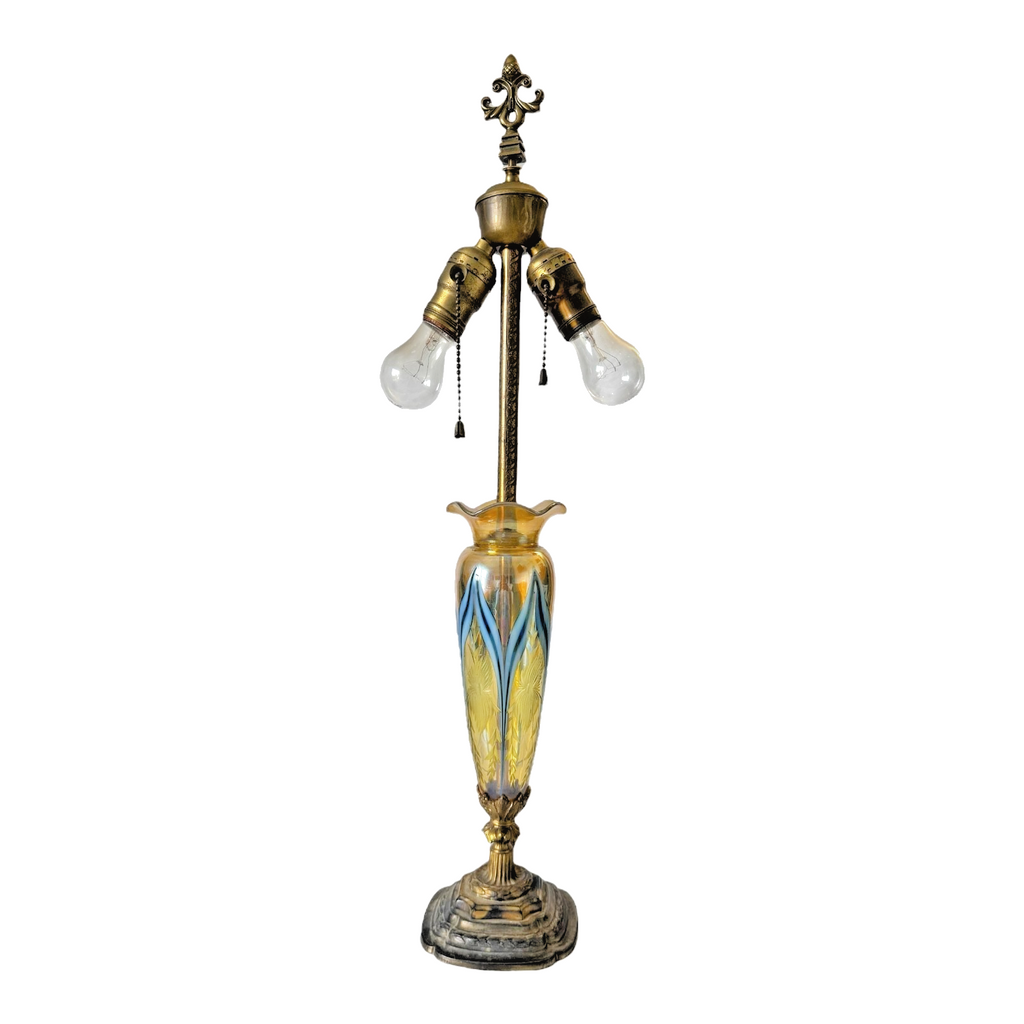 Vintage Durand Pulled Feather Art Nouveau Glass Dual Socket Lamp
