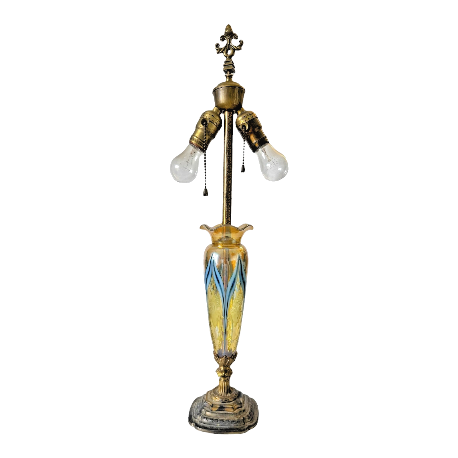 Vintage Durand Pulled Feather Art Nouveau Glass Dual Socket Lamp