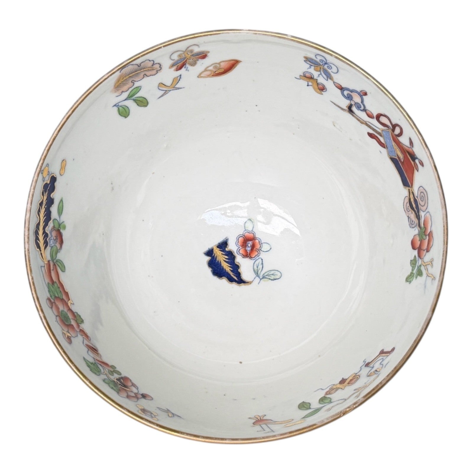 Antique 1800s English Ironstone Bowl - Imari Jardiniere Pattern & Cobalt Blue