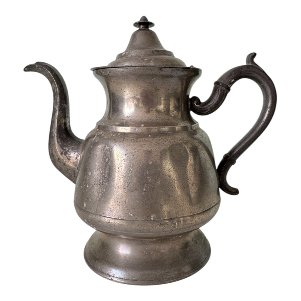 Antique Primitive Pewter Coffee Pot with Lid - Farmhouse Decor