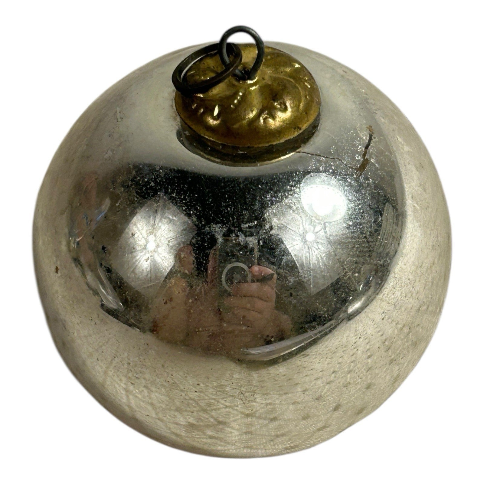 Antique German Kugel Glass Small Silver Christmas Ornament