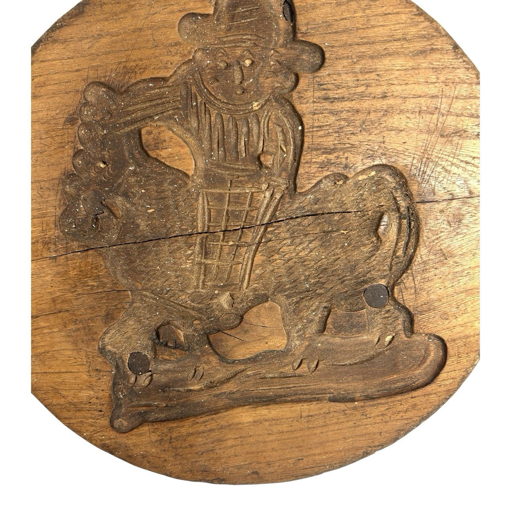 Antique Primitive Hand Carved Cookie Mold - Man on Horse