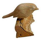 Vintage 1968 Hand Carved Wood Folk Art Bird on Stand - Signed