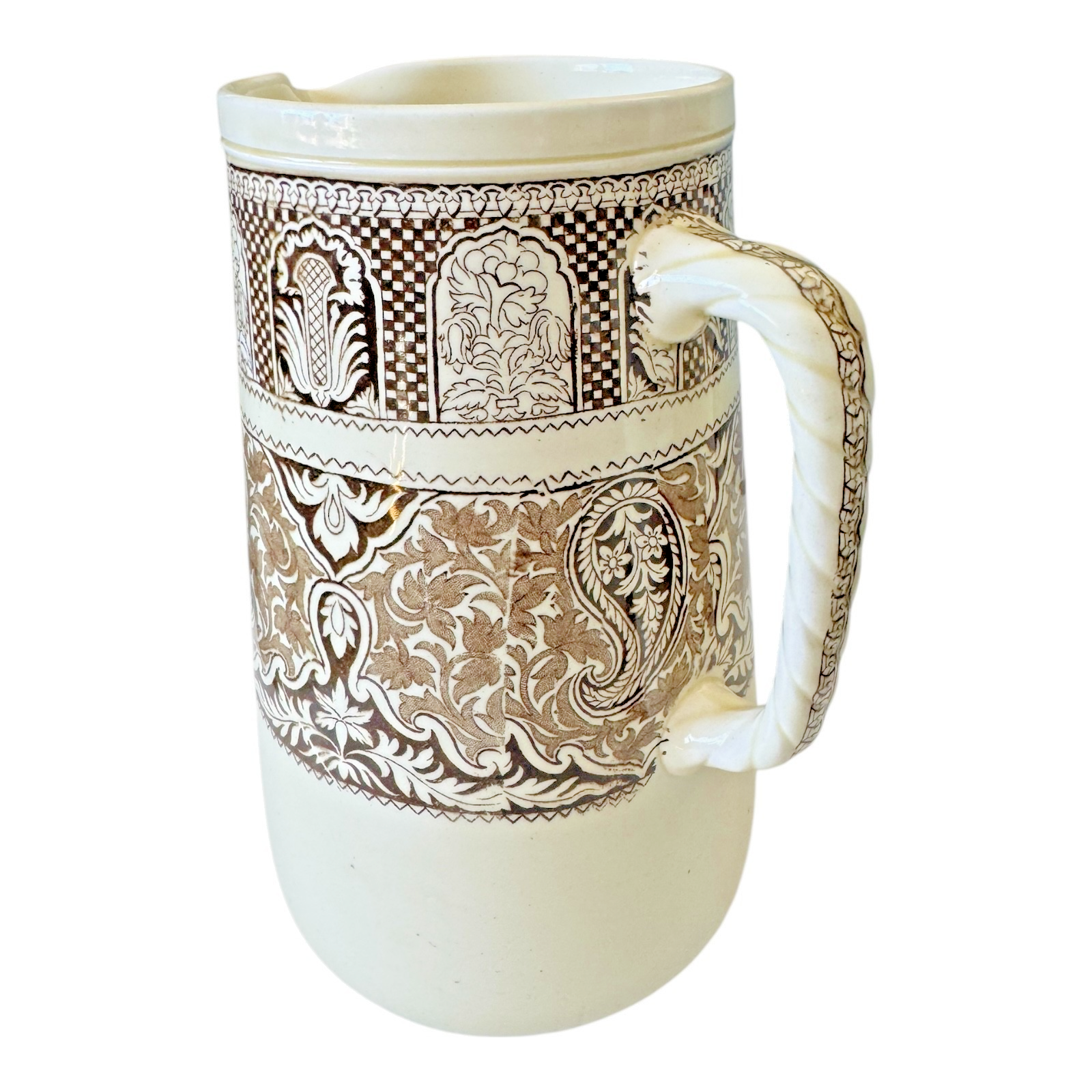 Antique Wedgwood Pottery Brown Transferware Pitcher - Rare Pattern