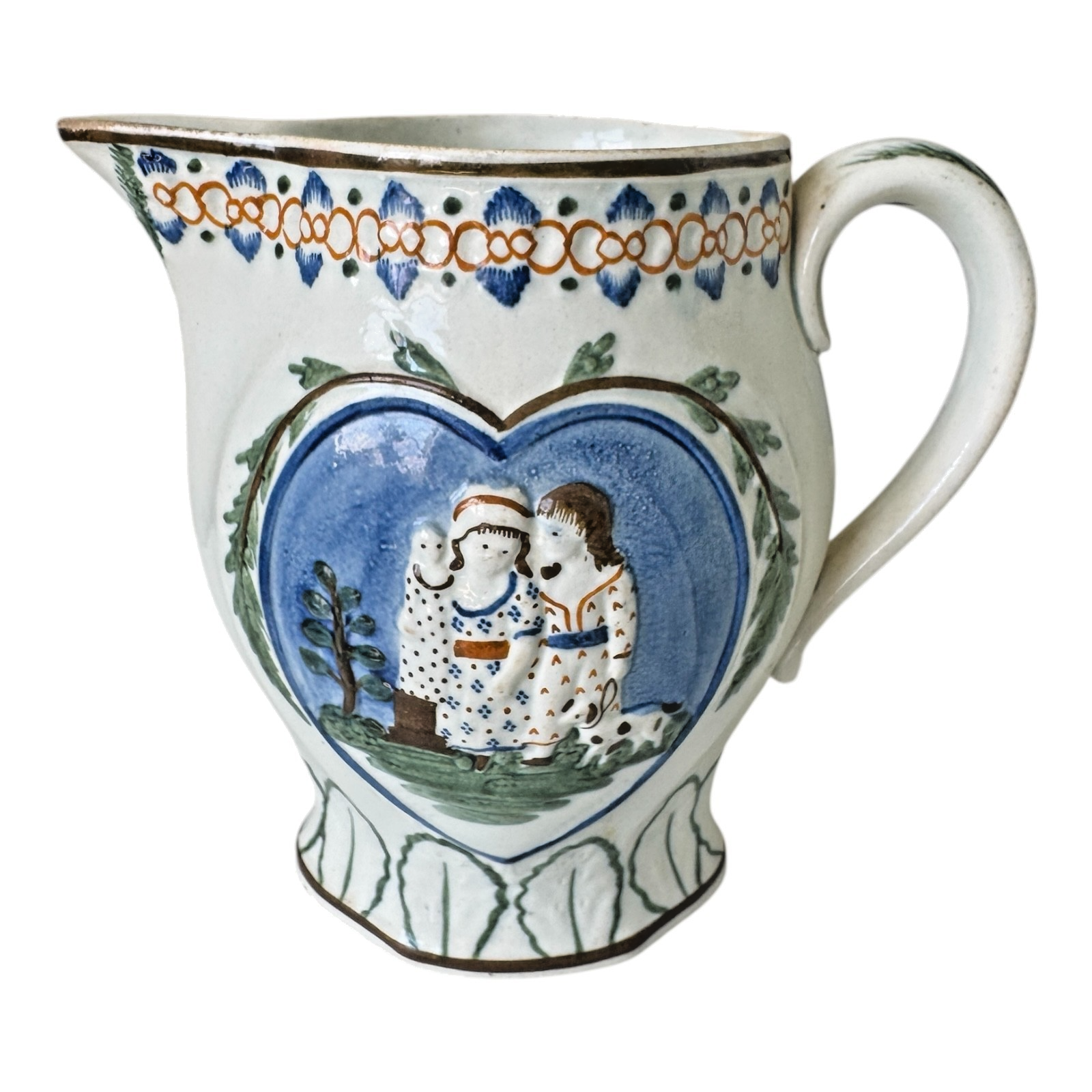 Antique Staffordshire Prattware Pearlware Jug Pitcher - Mischievous Sport Scene