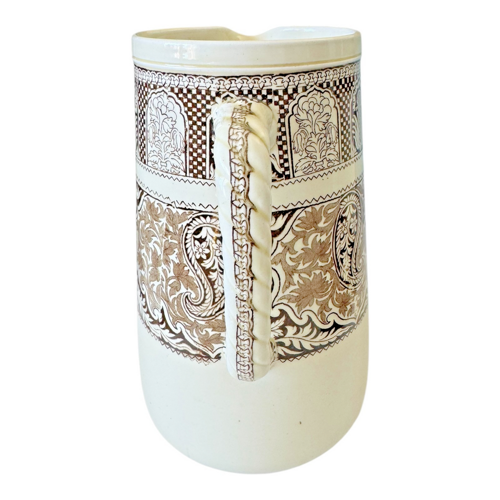 Antique Wedgwood Pottery Brown Transferware Pitcher - Rare Pattern