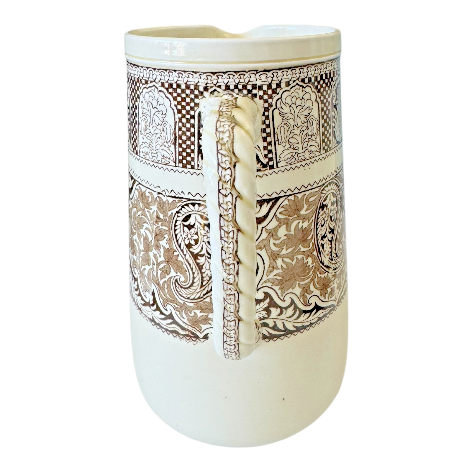 Antique Wedgwood Pottery Brown Transferware Pitcher - Rare Pattern