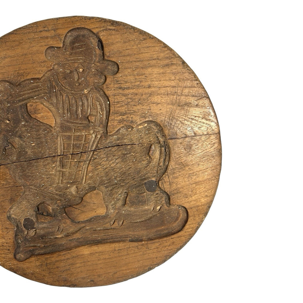 Antique Primitive Hand Carved Cookie Mold - Man on Horse