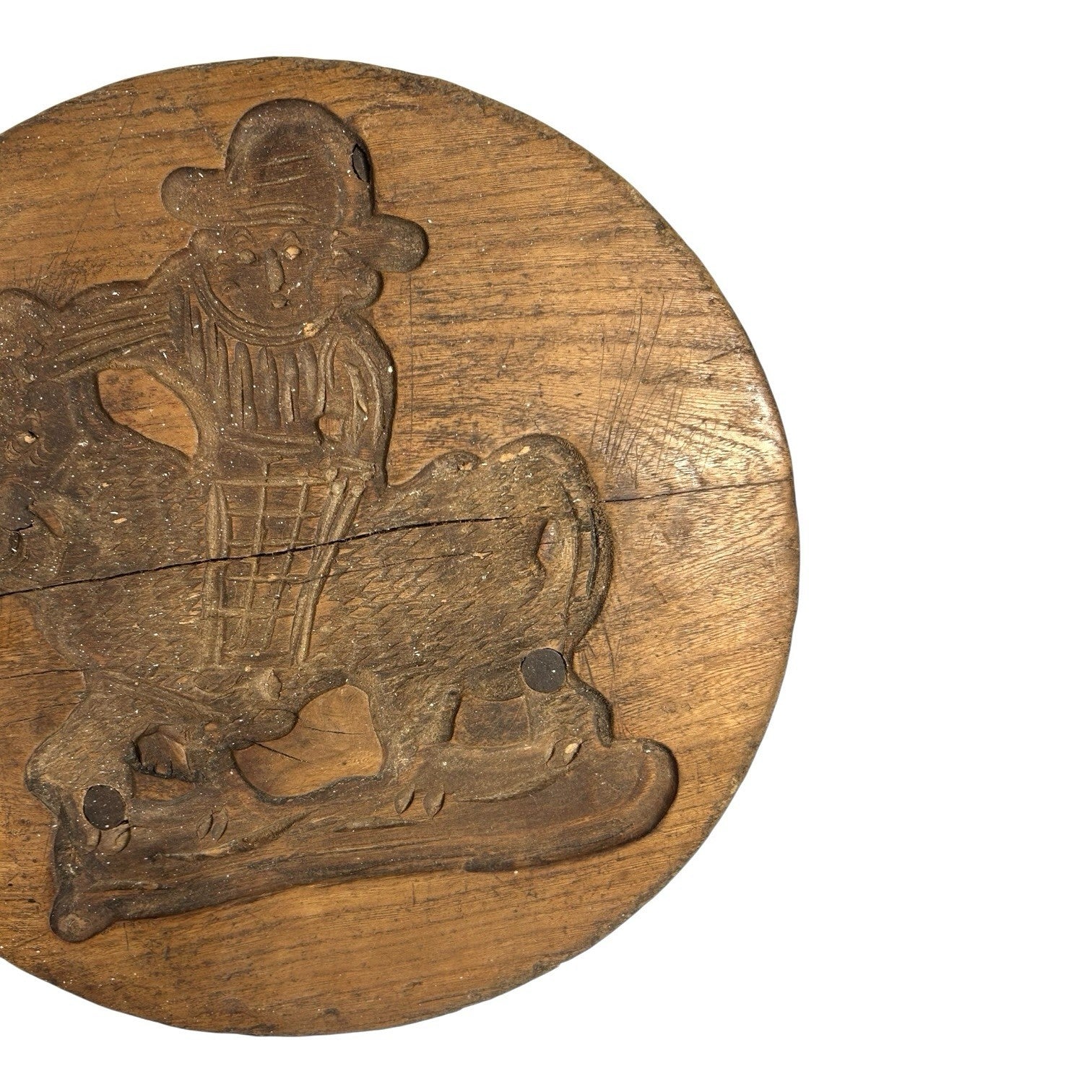 Antique Primitive Hand Carved Cookie Mold - Man on Horse