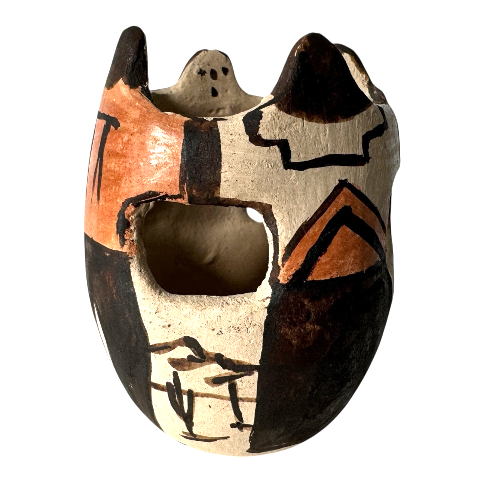 Vintage Native American Papago Hand Painted Pottery Effigy Pot (Signed)