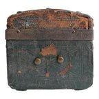 Antique American Green Leather Covered Lock Box Dome Top Chest
