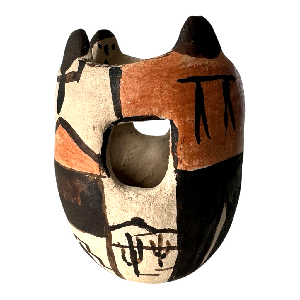 Vintage Native American Papago Hand Painted Pottery Effigy Pot (Signed)