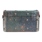 Antique American Green Leather Covered Lock Box Dome Top Chest