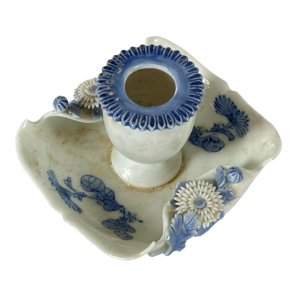Antique Japanese Hirado Porcelain Figural Boy Candlestick Pair with Companion
