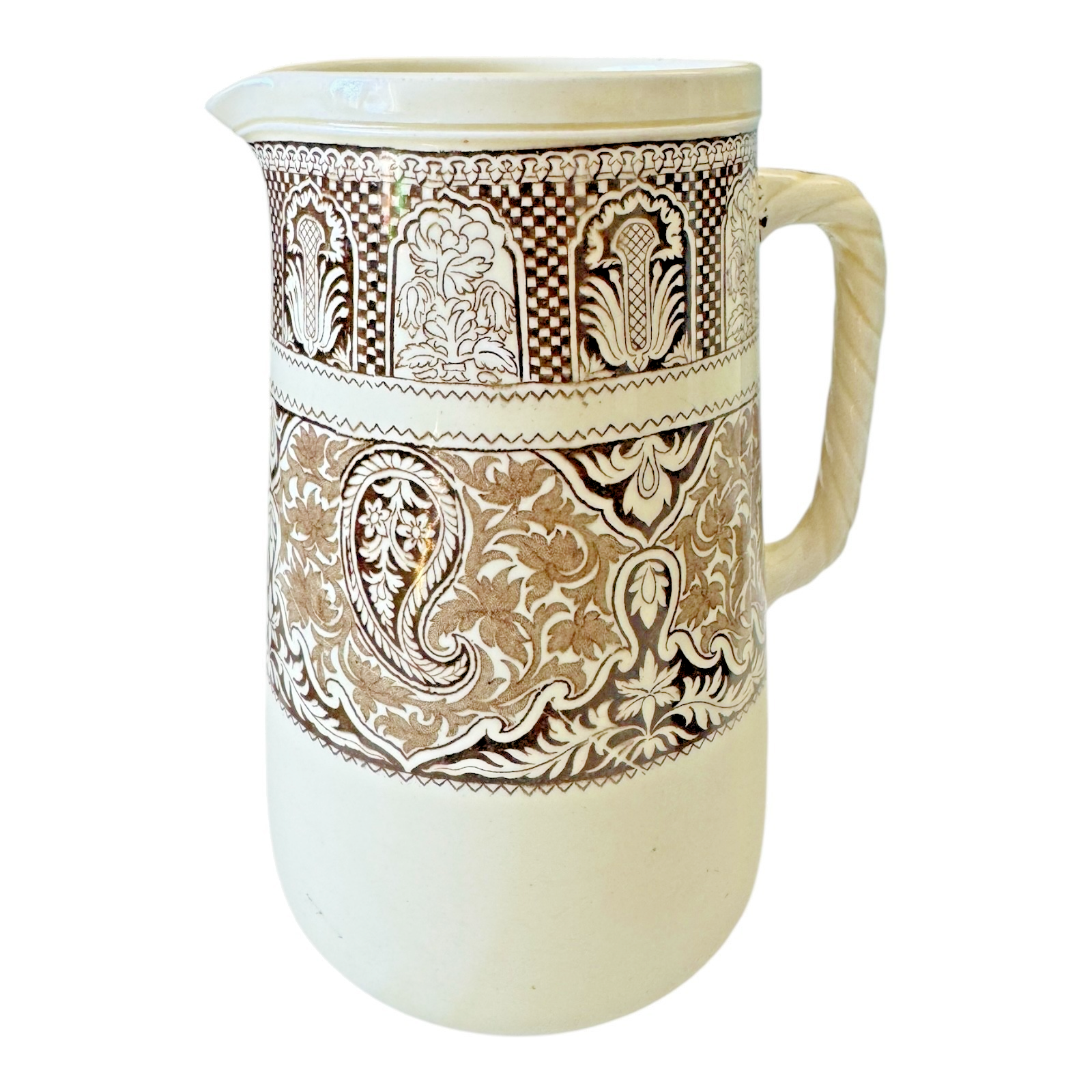 Antique Wedgwood Pottery Brown Transferware Pitcher - Rare Pattern