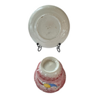 Antique Staffordshire Red Spatterware Spongeware Cup & Saucer - Peafowl Design