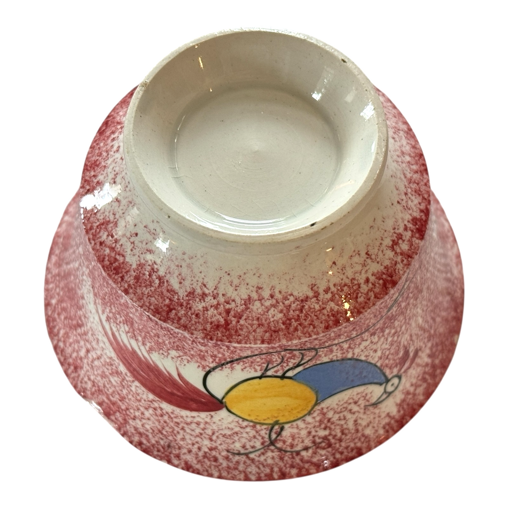 Antique Staffordshire Red Spatterware Spongeware Cup & Saucer - Peafowl Design