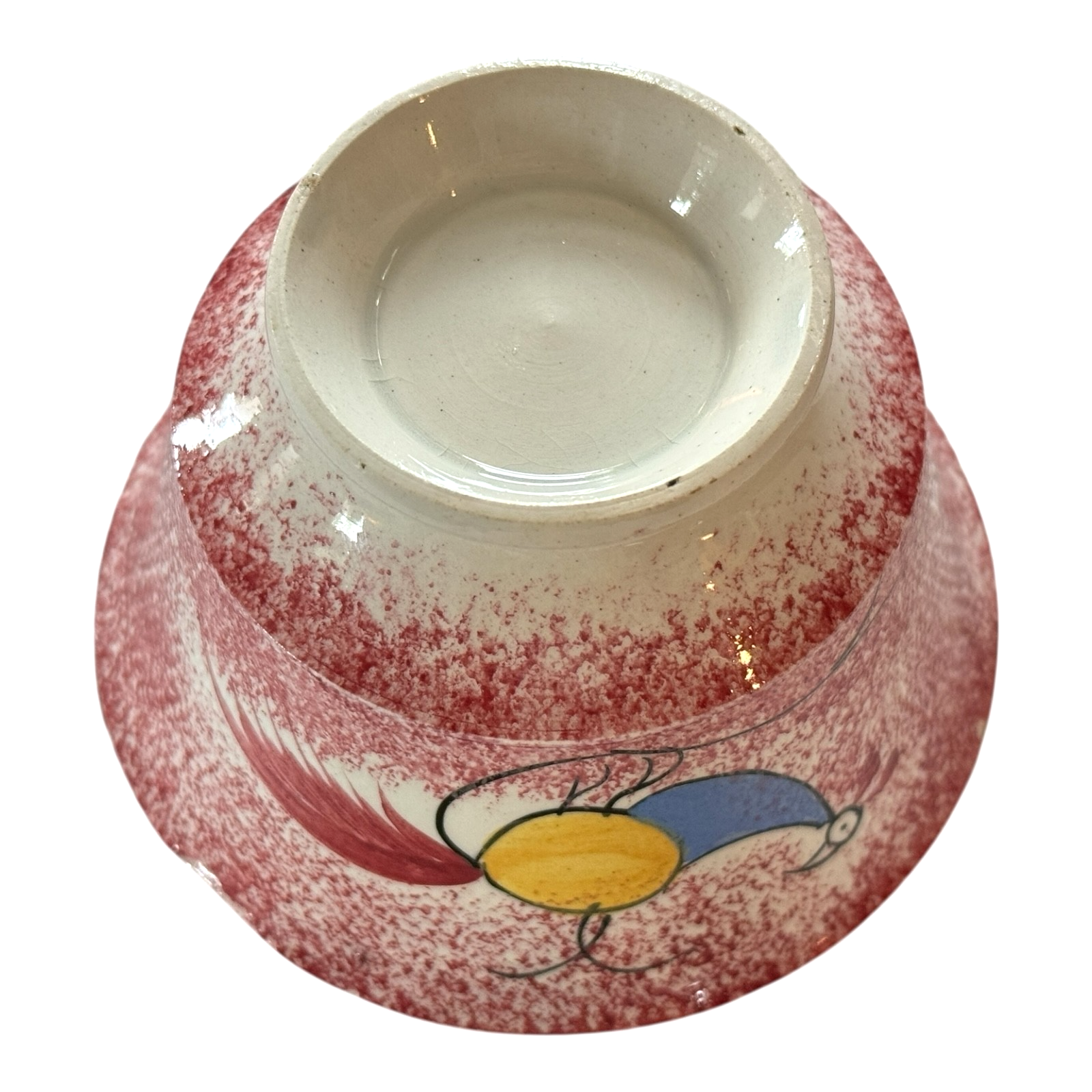 Antique Staffordshire Red Spatterware Spongeware Cup & Saucer - Peafowl Design