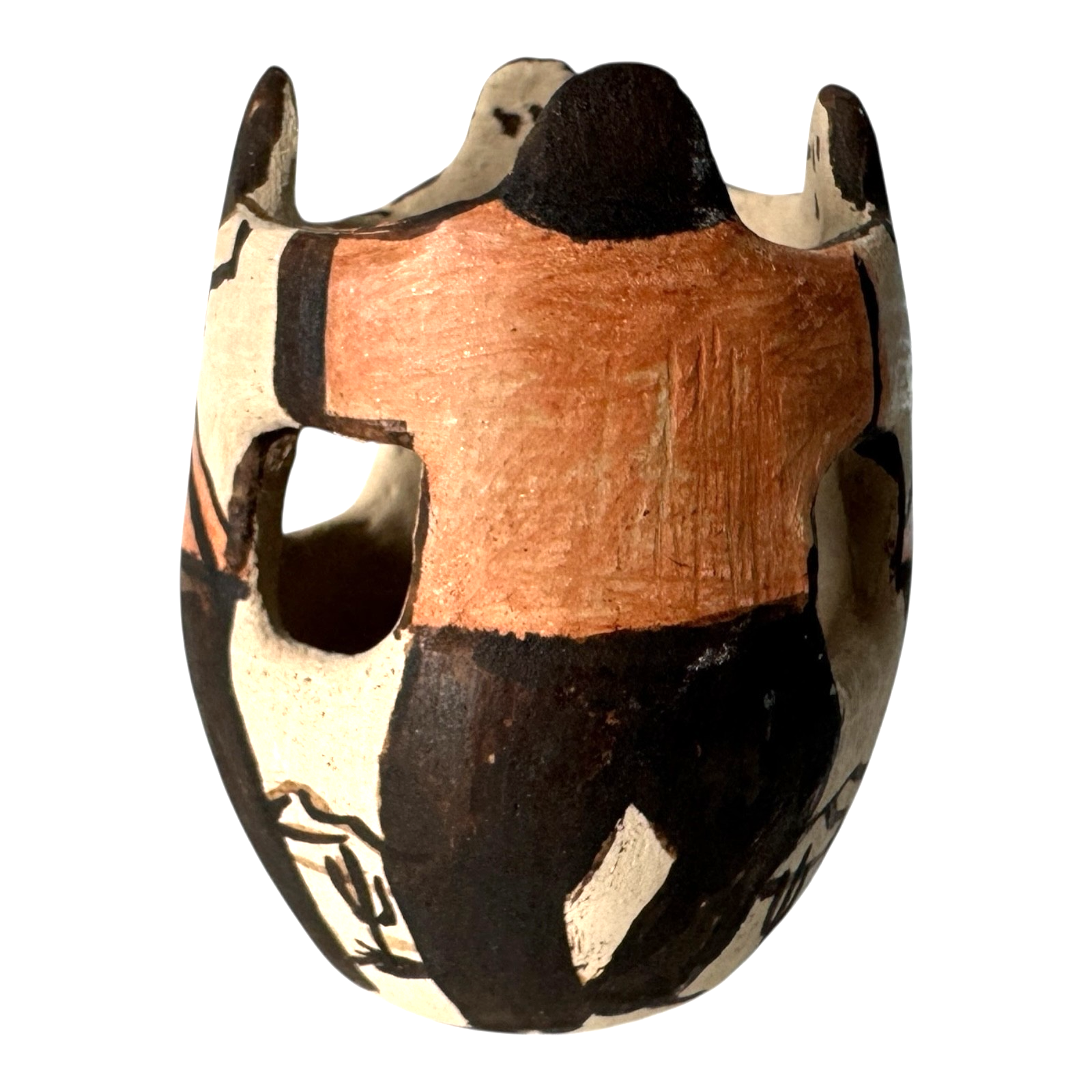 Vintage Native American Papago Hand Painted Pottery Effigy Pot (Signed)