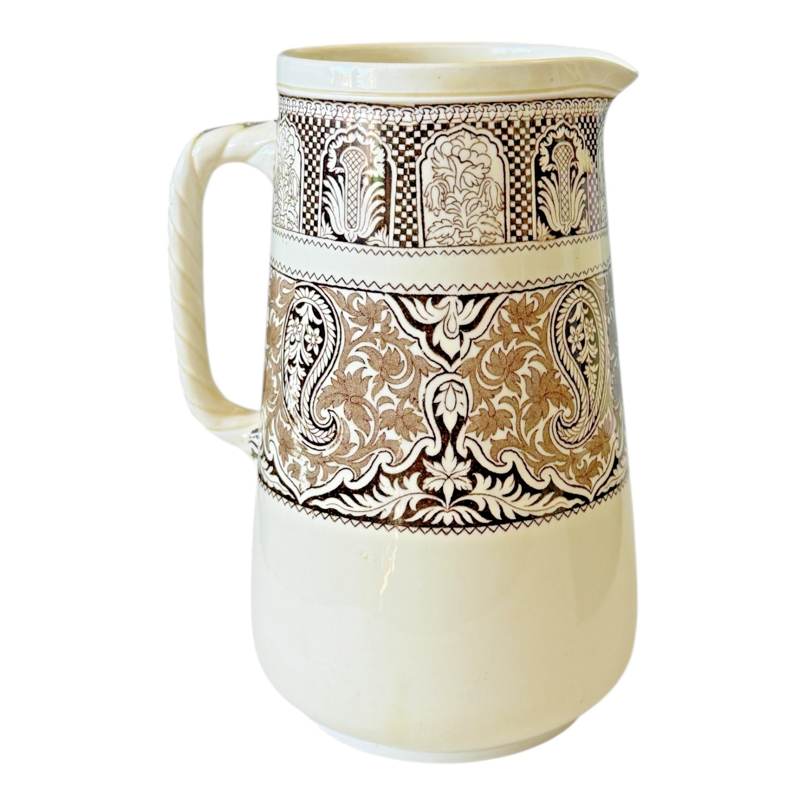 Antique Wedgwood Pottery Brown Transferware Pitcher - Rare Pattern