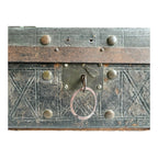 Antique American Green Leather Covered Lock Box Dome Top Chest