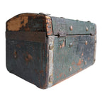Antique American Green Leather Covered Lock Box Dome Top Chest